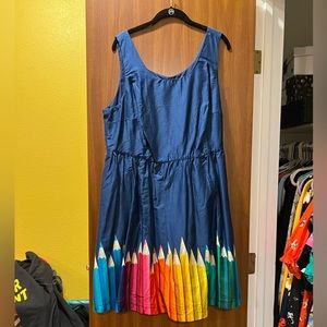 ModCloth sleeveless navy dress with pencil print, size 2X, NWT!